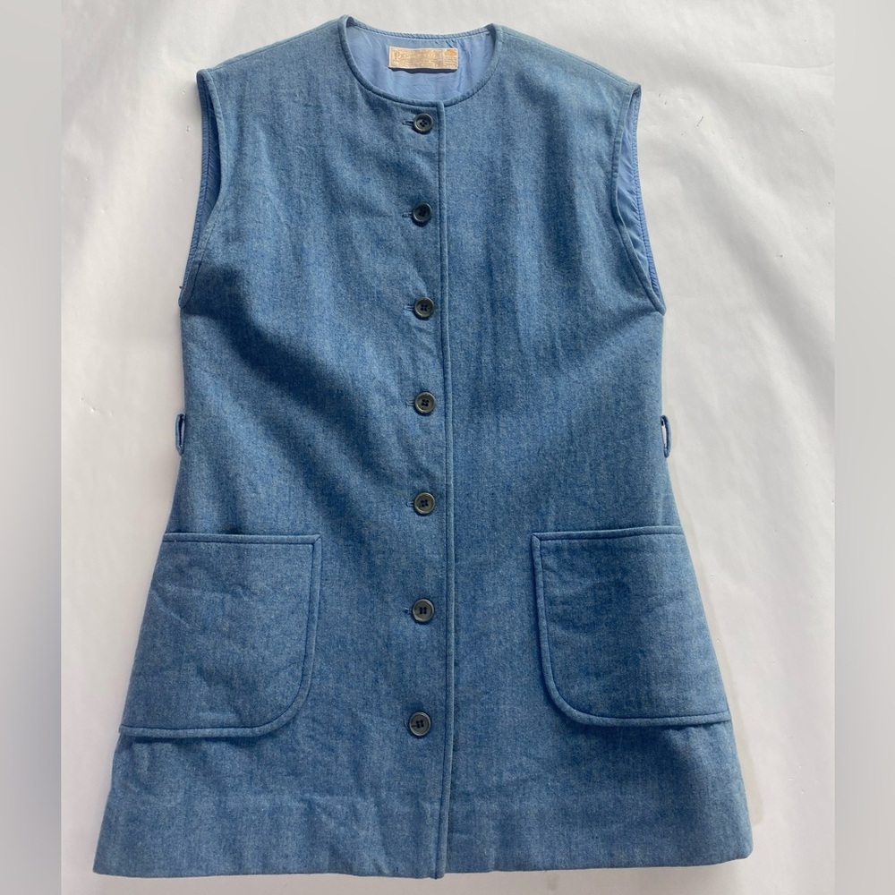 Pendleton Light Blue Wool Button-Up Long Vest or Mini Dress